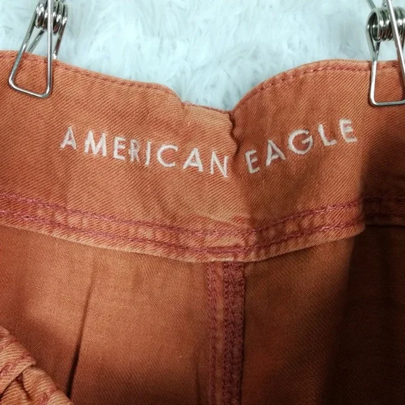 American Eagle Womens Pants Wide Leg Cropped Linen Blend Baggy Burnt Orange 6 - Picture 6 of 12